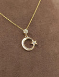 Taşlı Ay Yıldız Altın Kolye