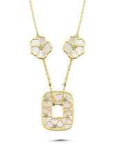 Çift Taraflı Beyaz Pembe Çiçekli Geometrik Altın Kolye