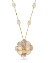 Pembe Beyaz Sedefli Modern Çiçek Altın Kolye