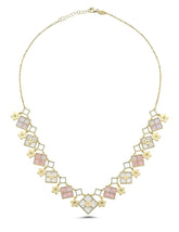 Beyaz Pembe Sedefli Dörtgen Şekilli İtalyan Altın Kolye