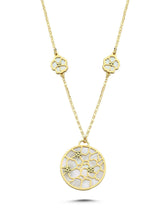 Çift Taraflı Pembe Beyaz Sedefli Çiçekli Modern Altın Kolye