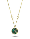 Double-Sided Green and White Mother-of-Pearl Cage Gold Necklace