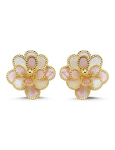 Pembe Beyaz Çiçek İtalyan Altın Küpe