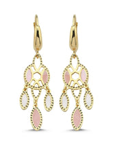 Beyaz ve Pembe Sedefli Sallanan Altın Küpe