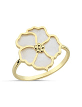 Beyaz Sefedli Çiçek İtalyan Altın Yüzük