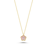 Çift Taraflı Pembe Beyaz Sedefli Küçük Çiçek Altın Kolye