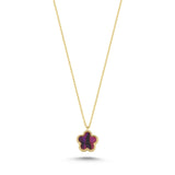 Double-Sided Purple and White Pearlescent Small Flower Gold Necklace