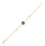 Çift Taraflı Mavi Beyaz Sedef Kafesli Çiçek Altın Bileklik