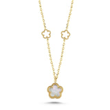 Çift Taraflı Pembe Beyaz Sedefli Çiçek Altın Kolye