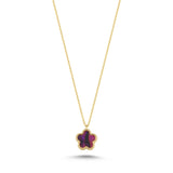 Double-Sided Purple and White Pearlescent Small Flower Gold Necklace