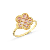 Pembe Sedefli Çiçek İtalyan Altın Yüzük