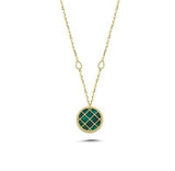 Double-Sided Green and White Mother-of-Pearl Cage Gold Necklace