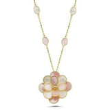 Pembe Beyaz Sedefli Modern Çiçek Altın Kolye