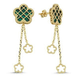 Yeşil Sedef Kafesli Çiçek Altın Küpe