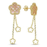 Pembe Sedef Kafesli Çiçek Altın Küpe