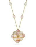 Pembe Beyaz Sedefli Modern Çiçek Altın Kolye