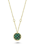 Double-Sided Green and White Mother-of-Pearl Cage Gold Necklace