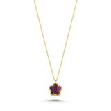 Double-Sided Purple and White Pearlescent Small Flower Gold Necklace