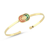 Yeşil Ela Taşlı Geometirk Şekilli İtalyan Altın Bileklik/Bilezik