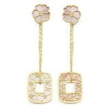 Sedefli Çiçek Geometrik Sarkan Altın Küpe