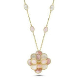 Pembe Beyaz Sedefli Modern Çiçek Altın Kolye