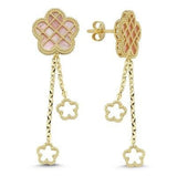 Pembe Sedef Kafesli Çiçek Altın Küpe