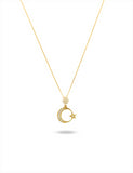 Taşlı Altın Ay Yıldız Kolye