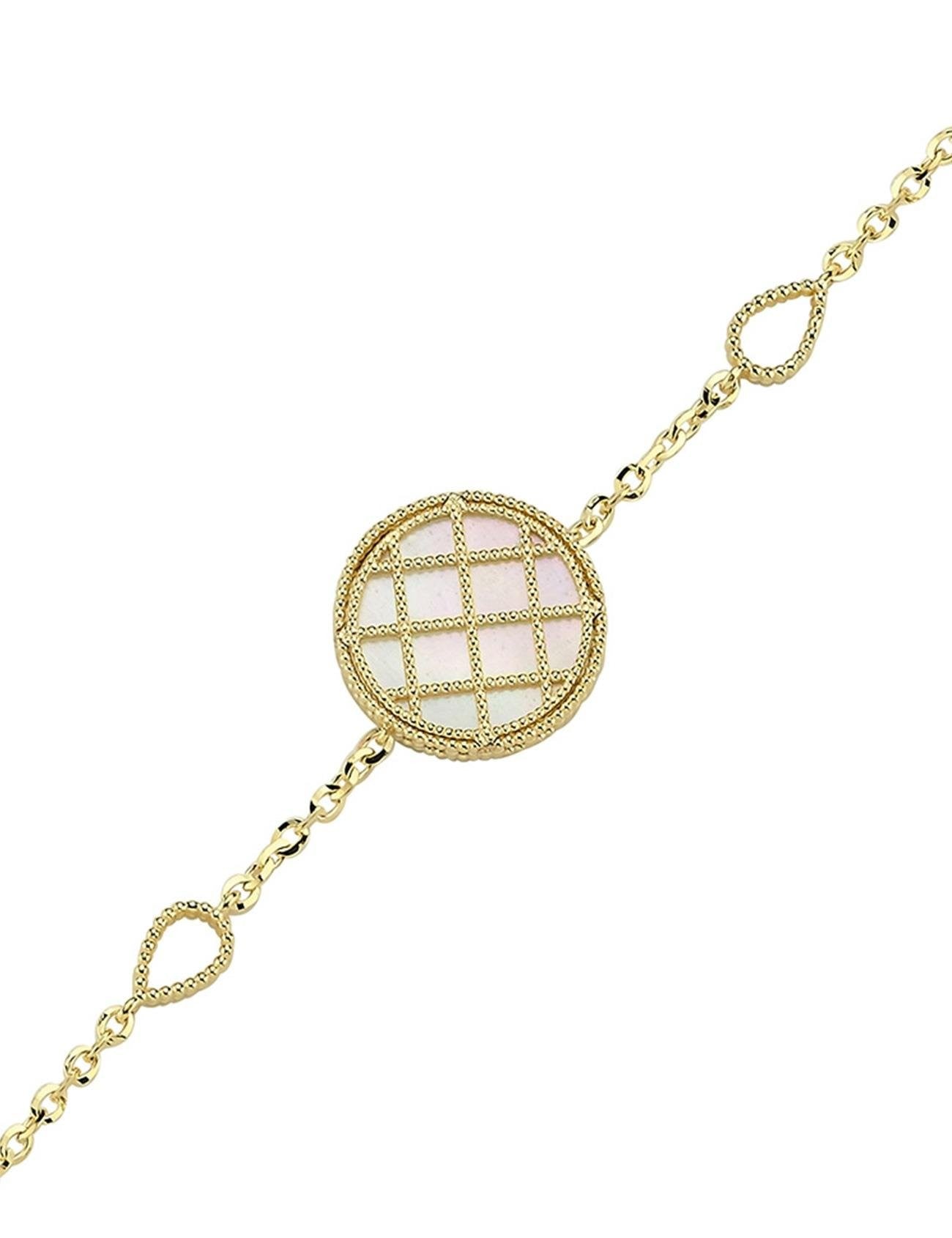 Çift Taraflı Mavi Beyaz Sedefli Altın Bileklik