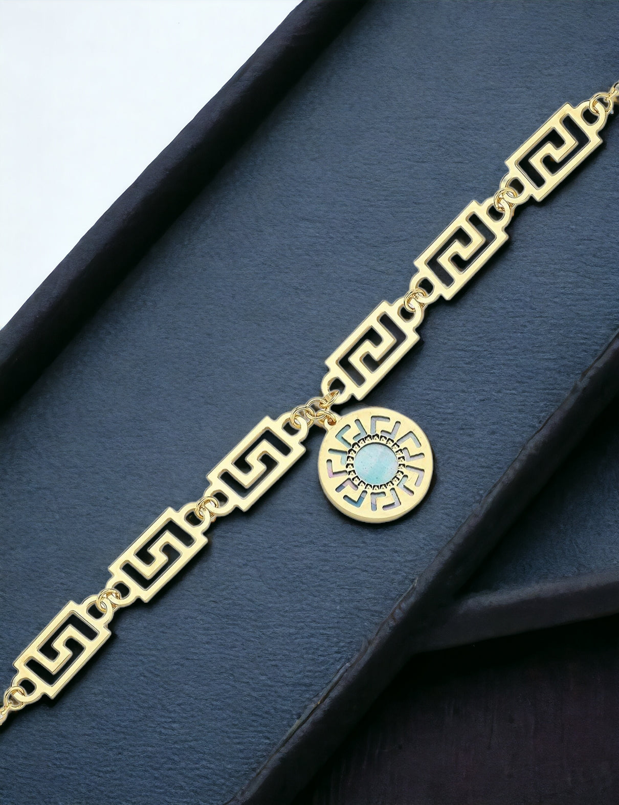Çift Taraflı Mavi Beyaz Sedefli Altın Bileklik
