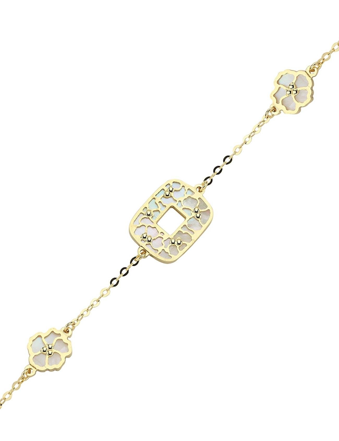 Çift Taraflı Pembe Beyaz Sedefli Altın Bileklik