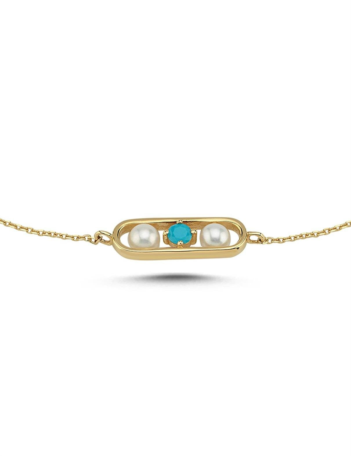 Turkuaz Renkli Taşlı İncili Kapsül Bileklik