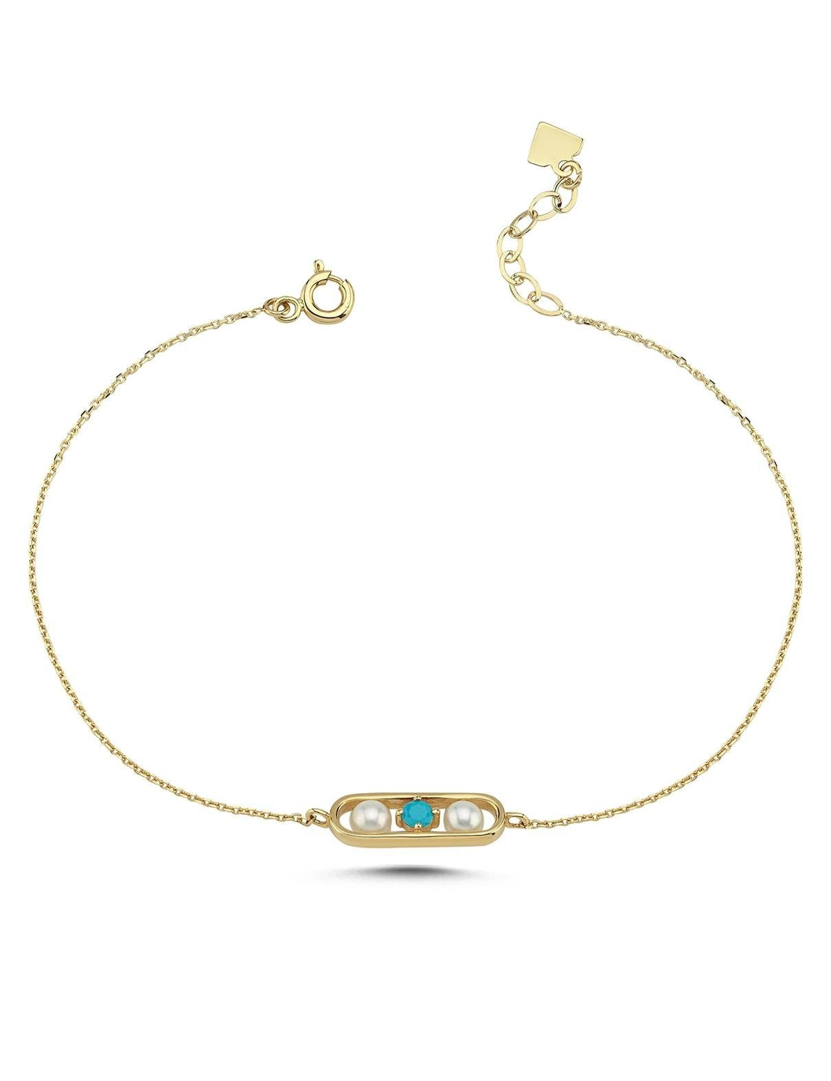 Turkuaz Renkli Taşlı İncili Kapsül Bileklik