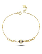 Yuvarlak Lacivert İçi Taşlı Altın Bileklik