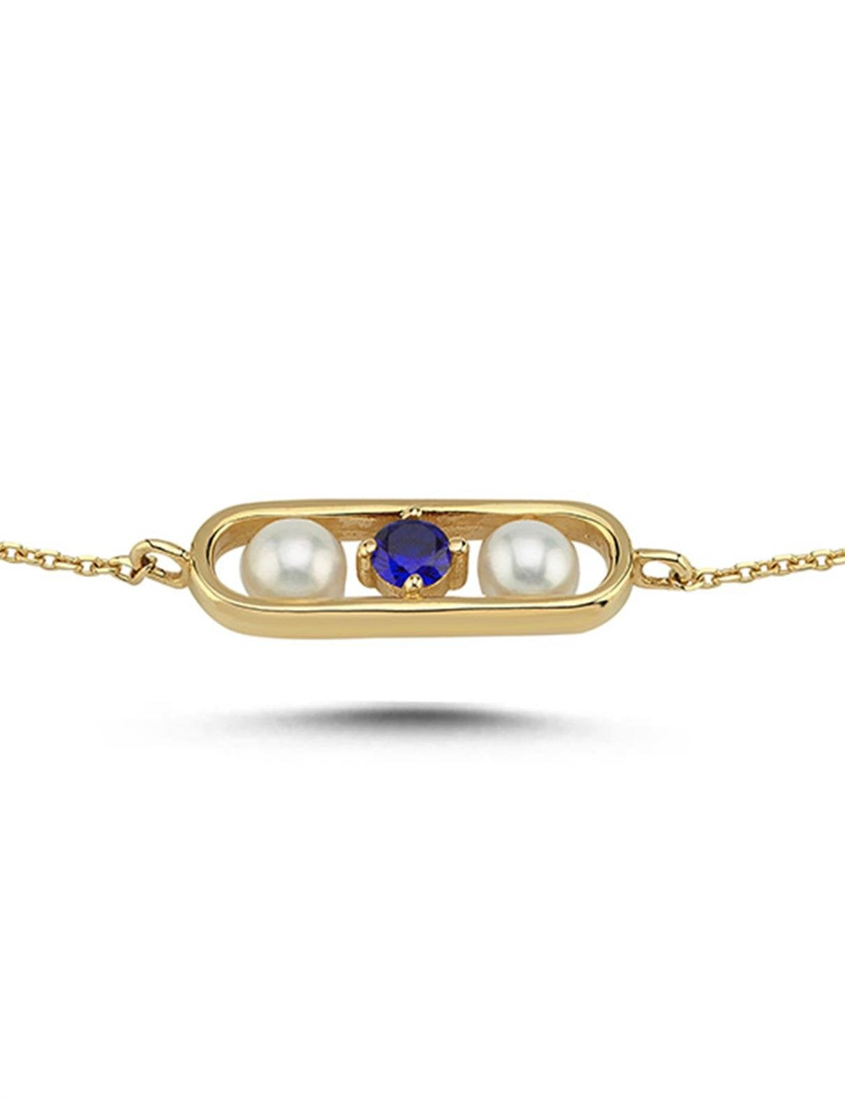 Mavi Renkli Taşlı İncili Kapsül Bileklik