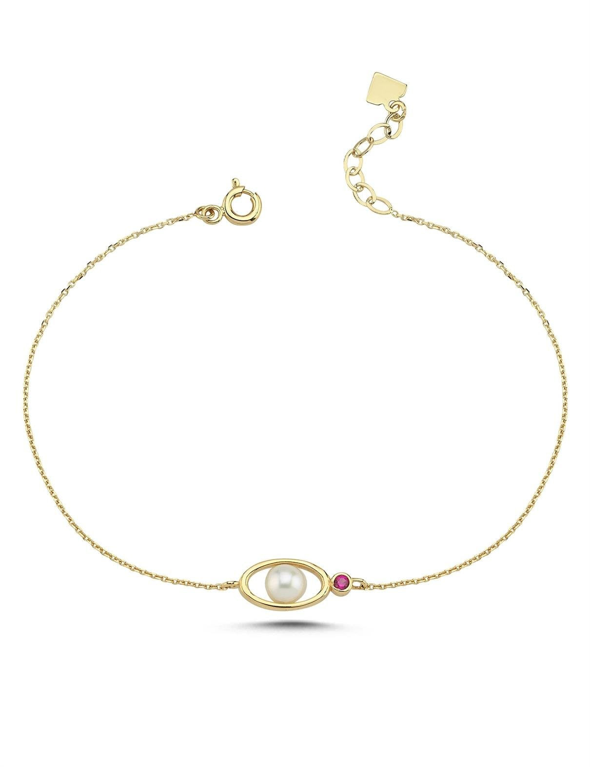 Pembe Renkli Taşlı İncili Bileklik Ürün ana görseli