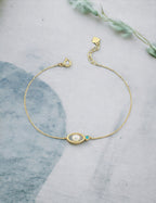 Turkuaz Renkli Taşlı İncili Bileklik