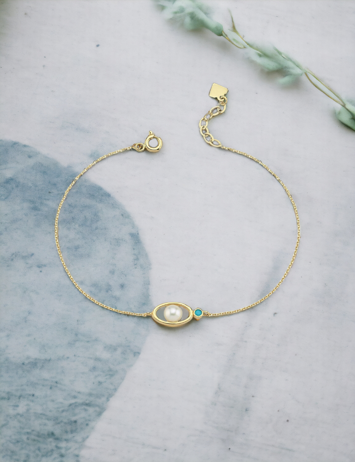 Turkuaz Renkli Taşlı İncili Bileklik Ürün ikincil görseli