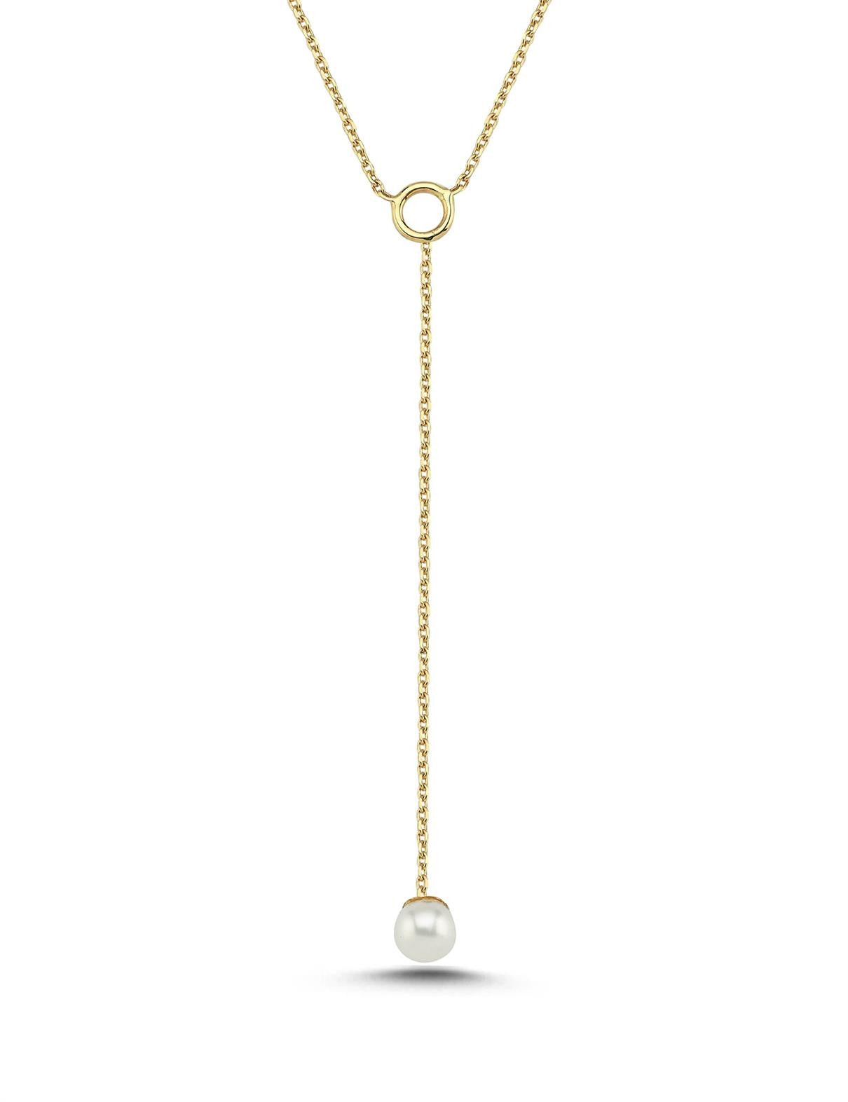 İnci Taşlı Sarkıtmalı Kolye