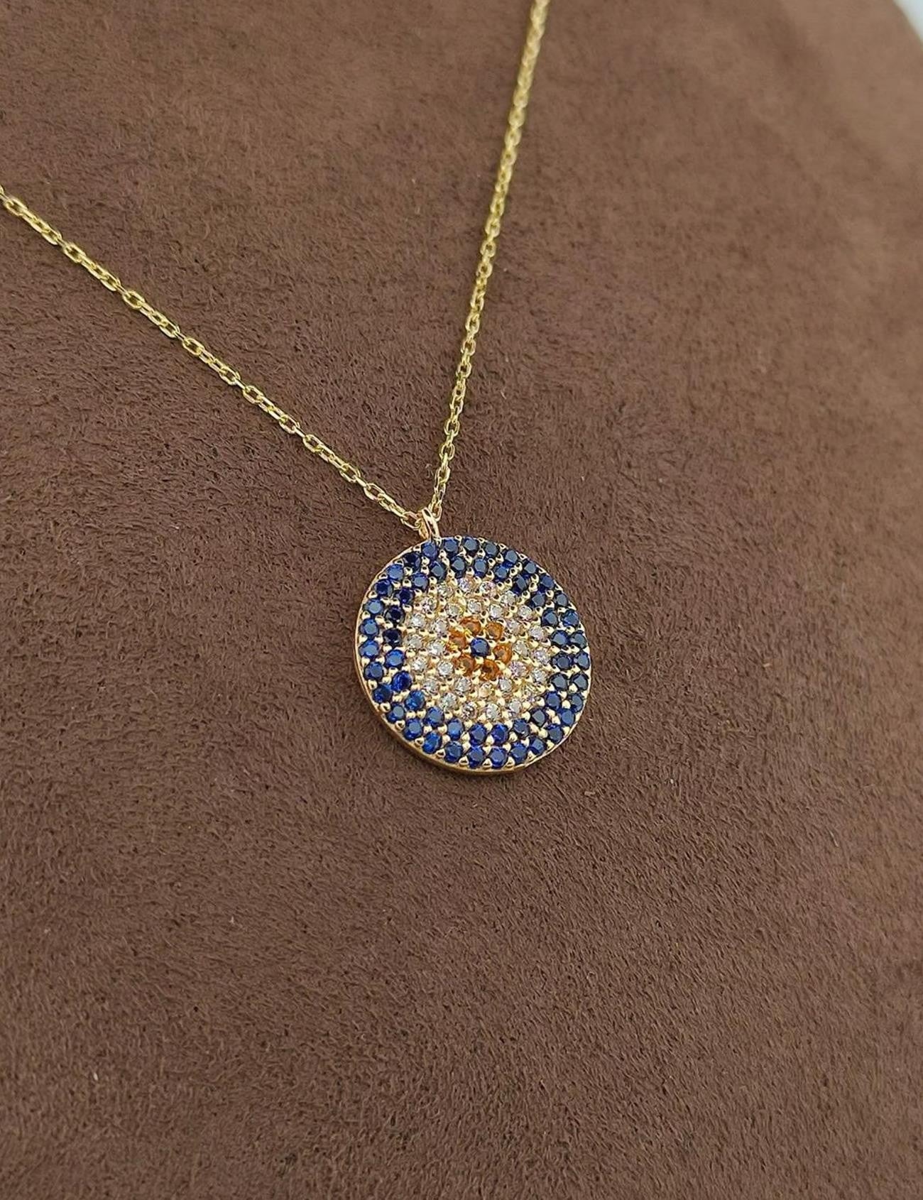 Nazar Boncuğu Taşlı Altın Kolye