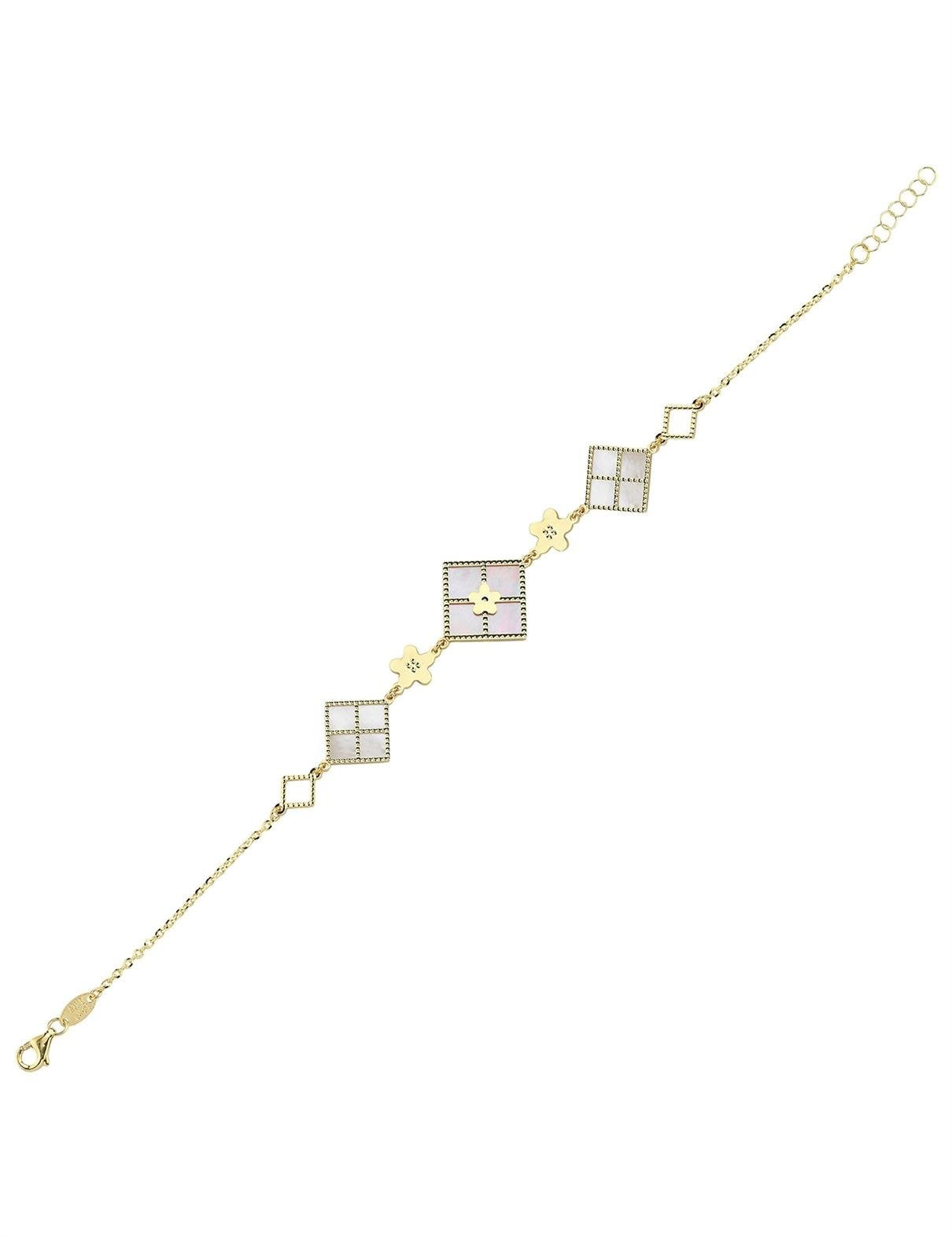 Çift Taraflı Pembe Beyaz Sedefli Altın Bileklik