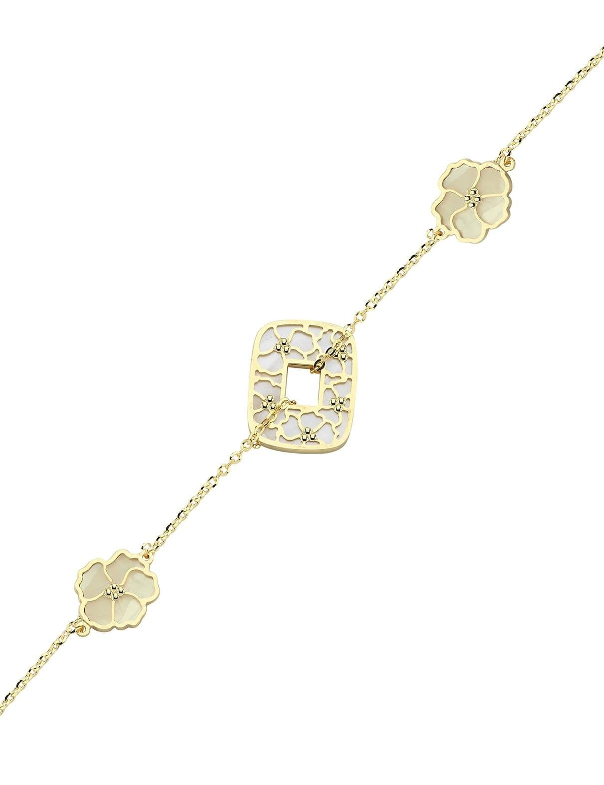 Çift Taraflı Pembe Beyaz Sedefli Altın Bileklik