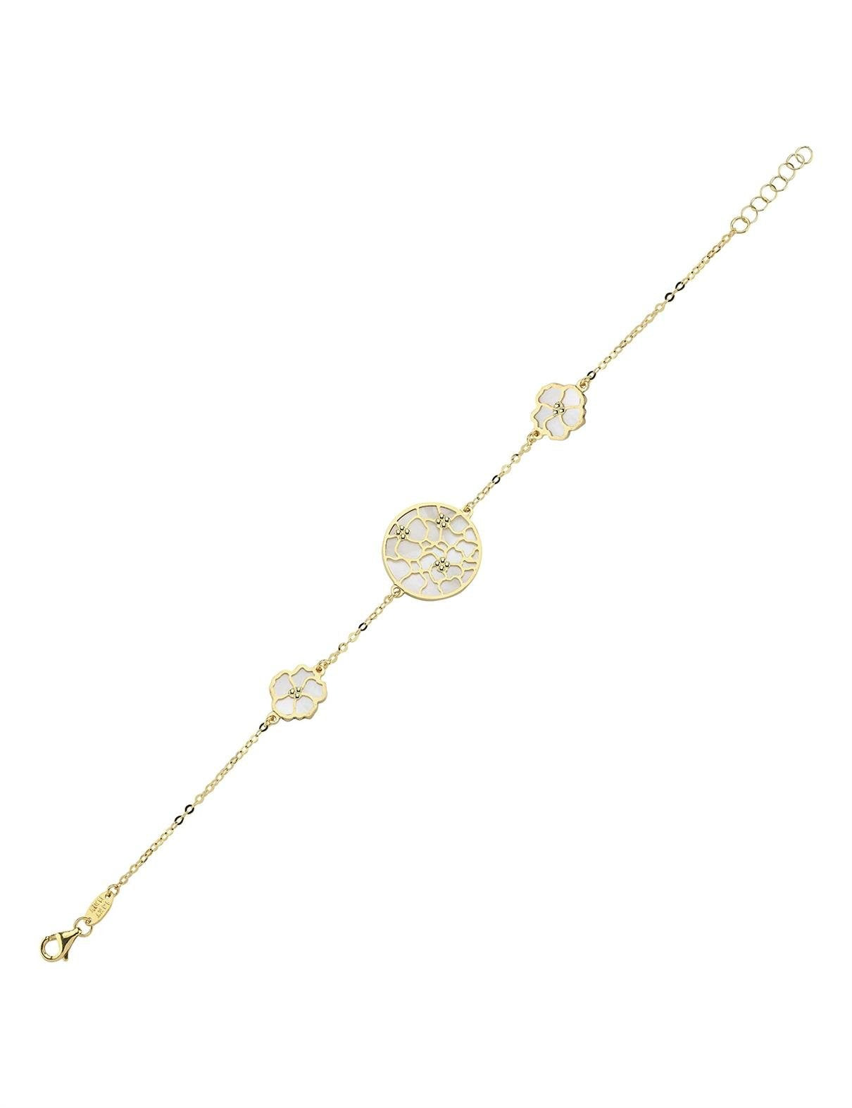 Çift Taraflı Pembe Beyaz Sedefli Altın Bileklik