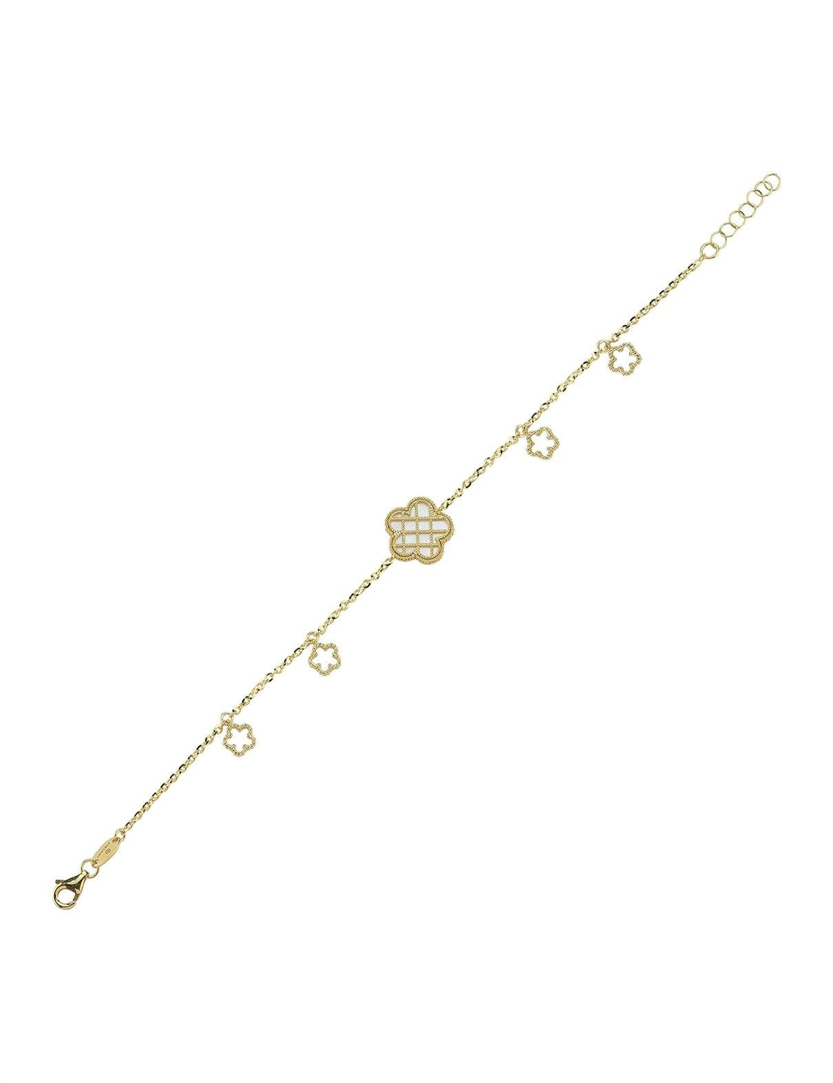 Çift Taraflı Pembe Beyaz Sedefli Kafesli Çiçek Altın Bileklik