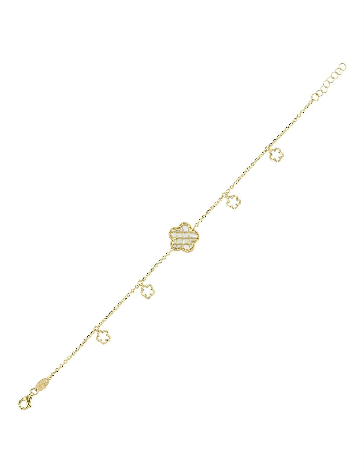 Çift Taraflı Yeşil Beyaz Sedefli Kafesli Çiçek Altın Bileklik