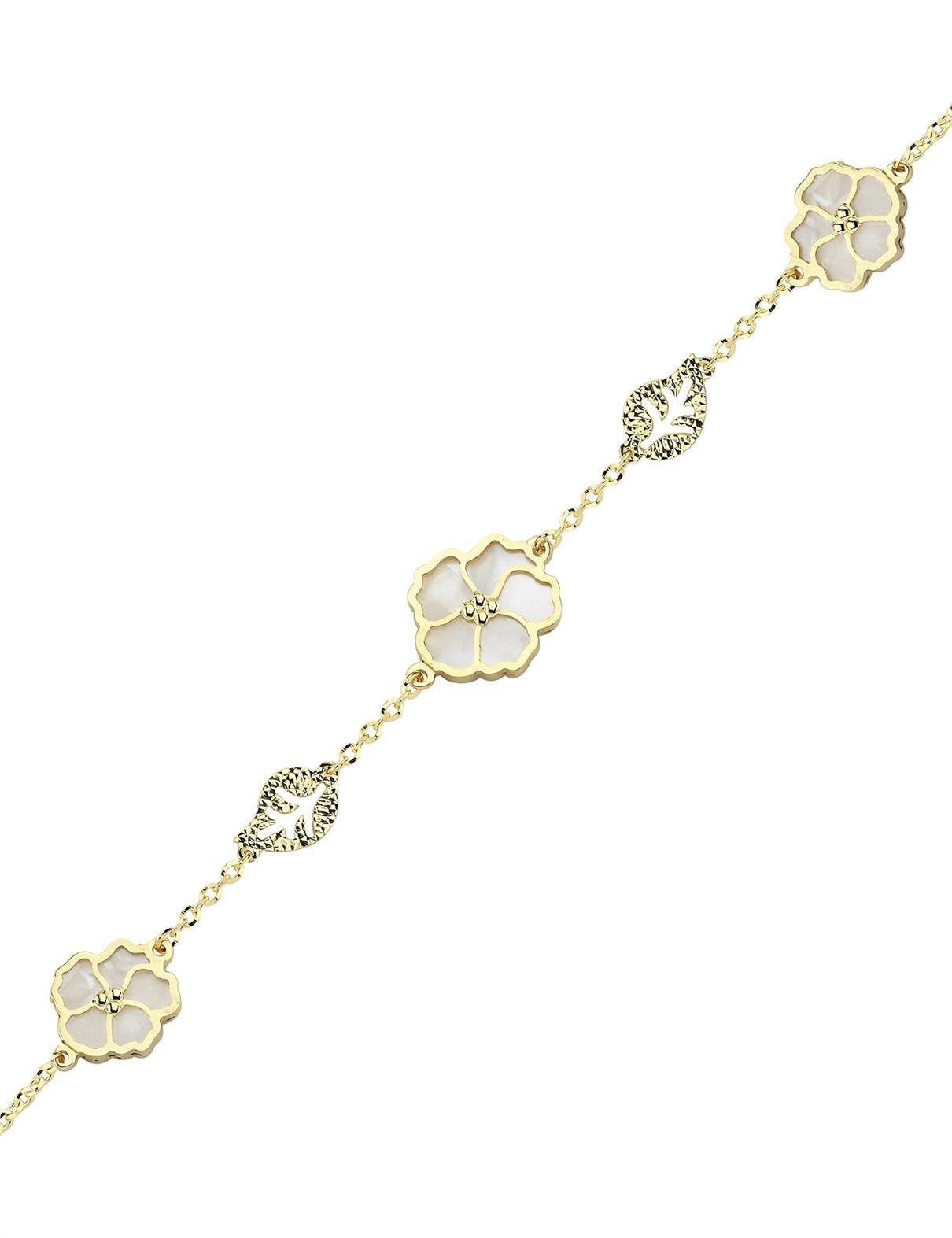 Çift Taraflı Pembe Beyaz Sedefli Altın Bileklik