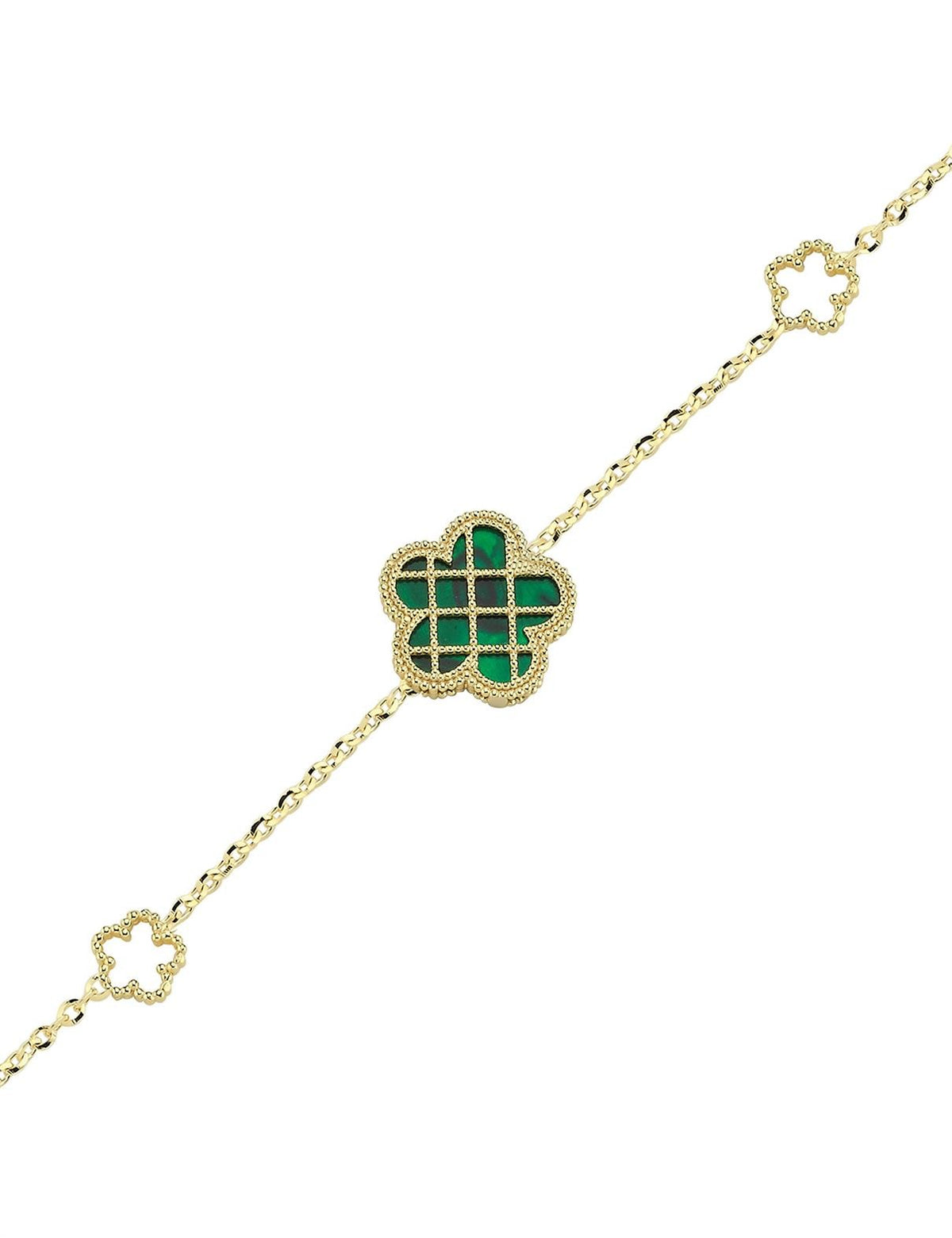 Çift Taraflı Yeşil Beyaz Sedef Kafesli Çiçek Altın Bileklik