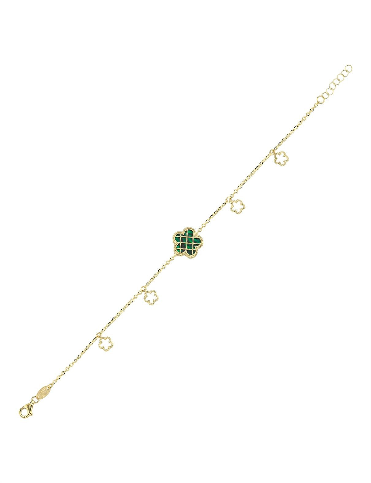 Çift Taraflı Yeşil Beyaz Sedefli Kafesli Çiçek Altın Bileklik