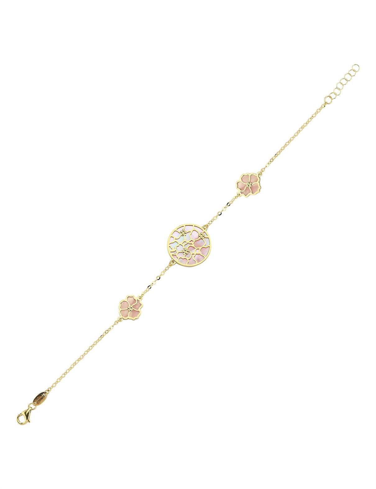 Çift Taraflı Pembe Beyaz Sedefli Altın Bileklik
