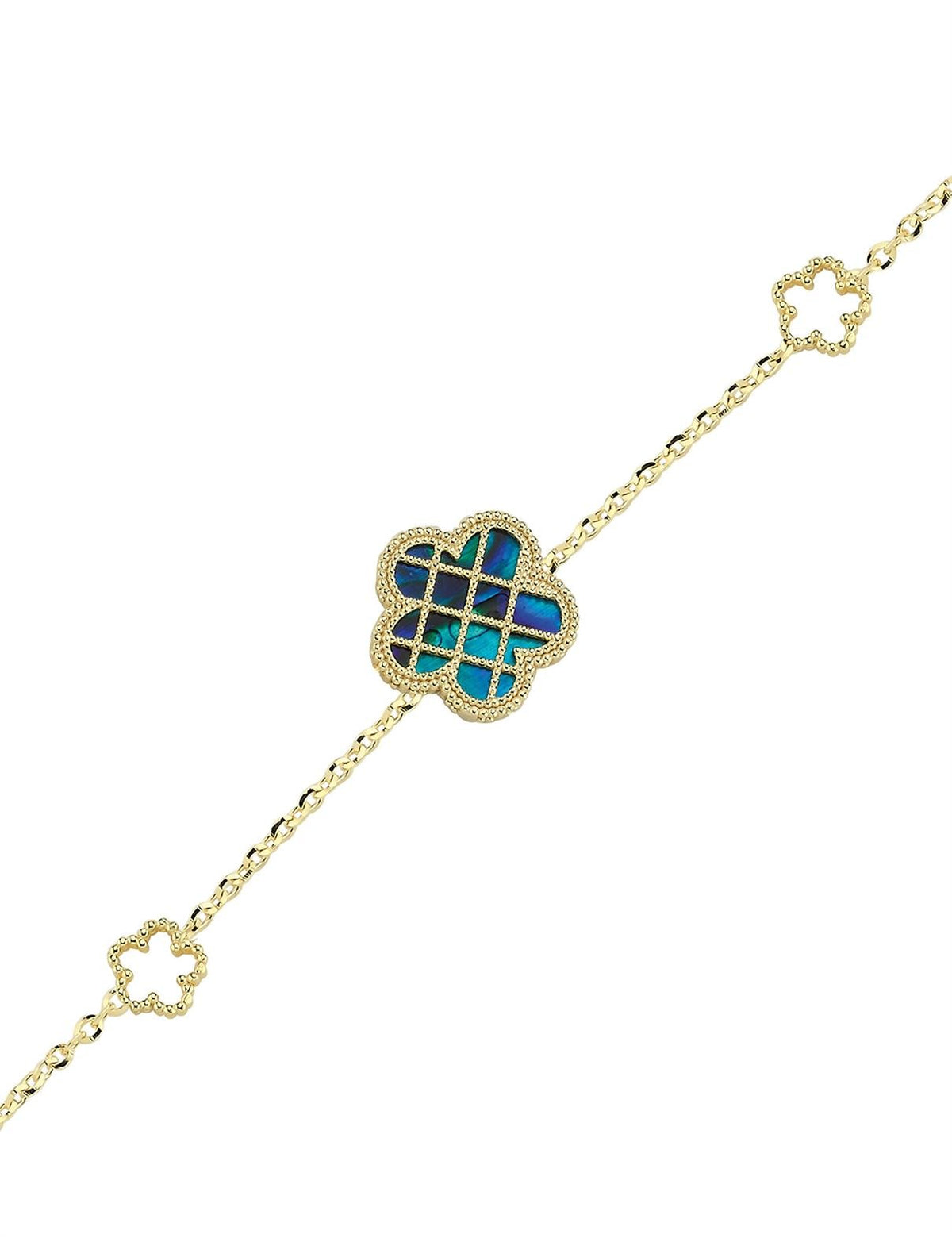 Çift Taraflı Mavi Beyaz Sedefli Kafesli Çiçek Altın Bileklik