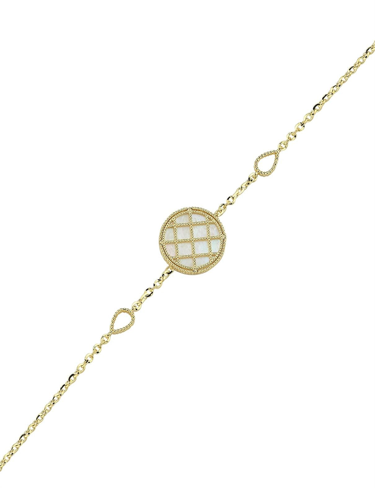 Çift Taraflı Yeşil Beyaz Sedefli Altın Bileklik